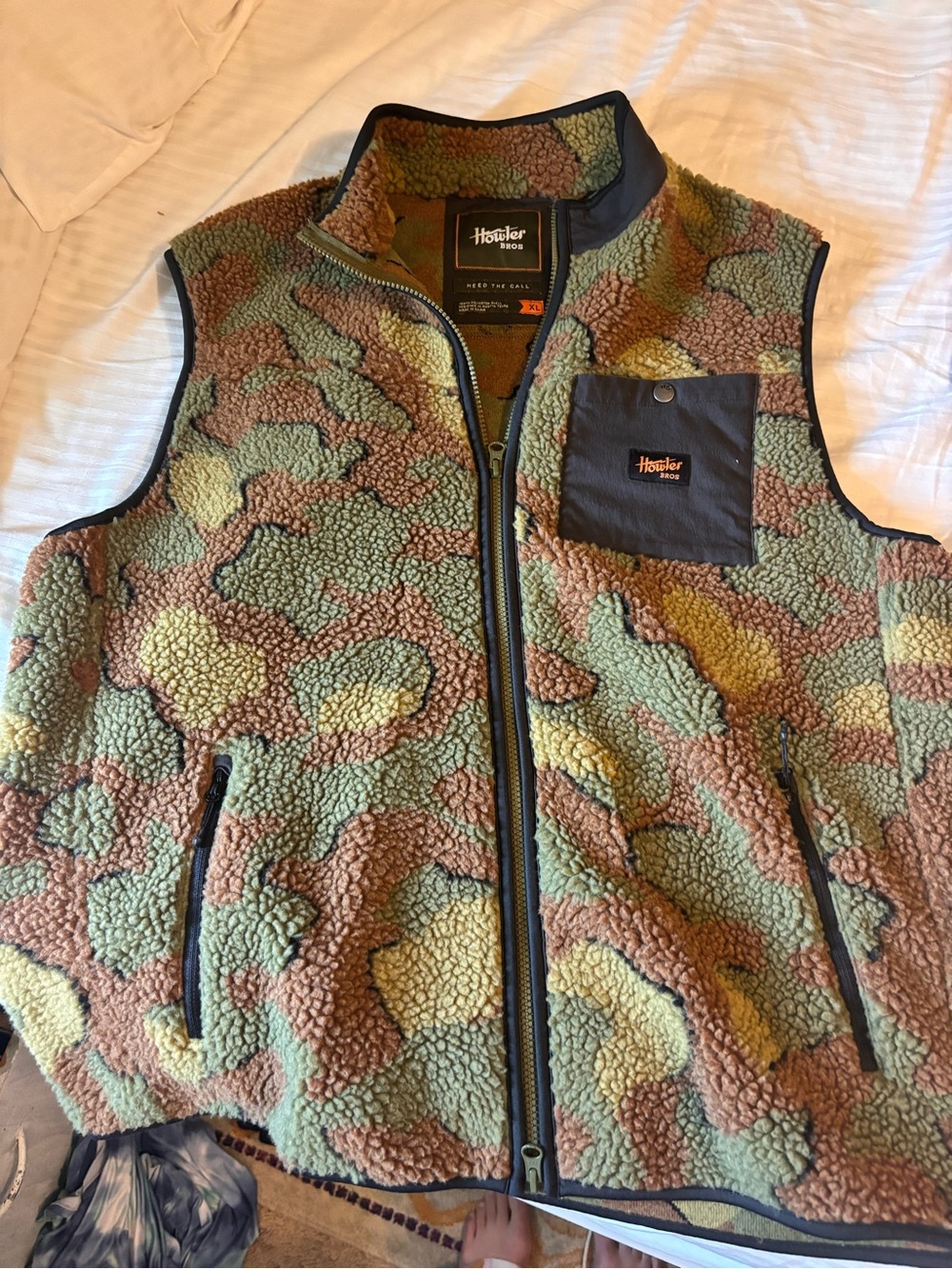 Howler Brothers Camouflage Sherpa Vest in Green, Brown & Tan
